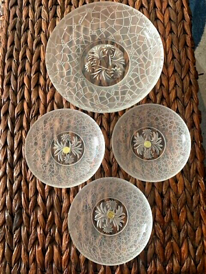 #ad Tokyo Glass RG Textured Round Glass Dishes Plates Set Of 4 Vintage $15.00