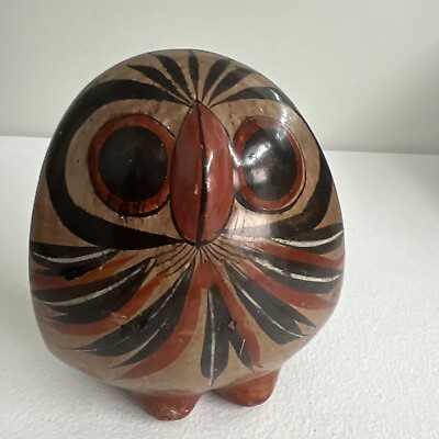 #ad Vintage Folk Art Tonala Mexico Art Pottery Owl Sculpture Hand Painted *cracked $22.50