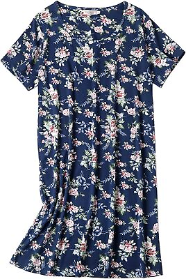 #ad ENJOYNIGHT Womens Cotton Nightgown Short Sleeves Sleepshirt Print Nightshirt $39.94