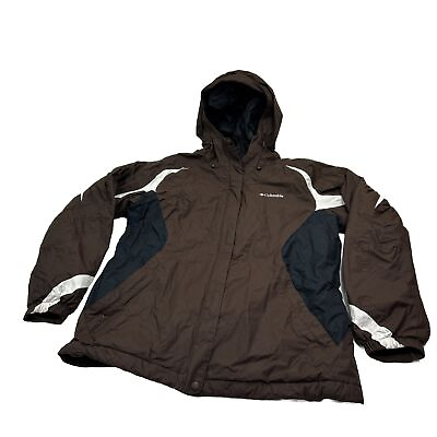 #ad Columbia Jacket Women L Brown Full Zip Hood Insulated Outdoor Fleece Lined Coat $16.88