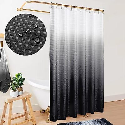 #ad Black and White Waffle Weave Fabric Shower Curtain Set with HooksWaterproof M... $18.72