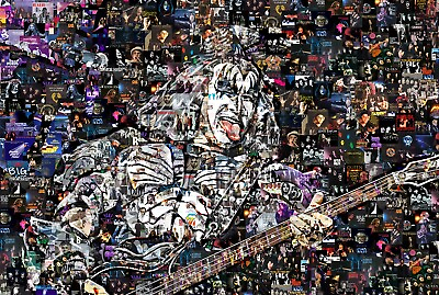 #ad Art Collage Poster Gene Simmons Kiss Print Made Out Of 1960 70 s Music Albums $120.00