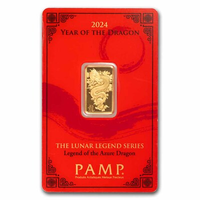 #ad 2024 5 gram Gold Bar PAMP Lunar Legends Azure Dragon In Assay $470.37