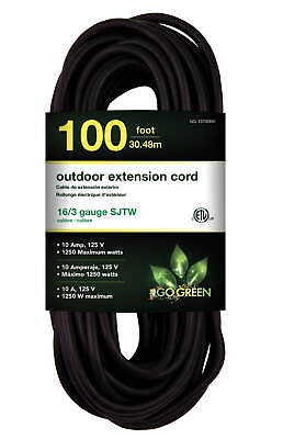 #ad GoGreen Power GG 13700BK 16 3 100’ SJTW Outdoor Extension Cord Black 100 Ft $20.70