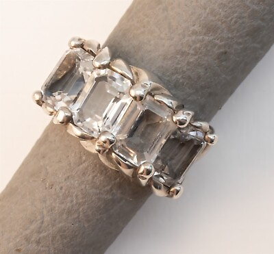 #ad Size 6.25 Vintage David Sigal Rock Crystal Quartz Band Sterling Silver Ring $29.95