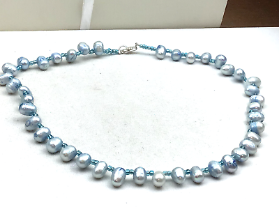 #ad Sterling Necklace 925 Silver Freshwater Pearl Baby Blue Shimmer cHOKER NO OFFERS $10.00