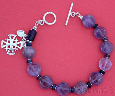 #ad Catholic Rosary Bracelet Coin Amethyst Beads Sapphire amp; Sterling Silver $199.58