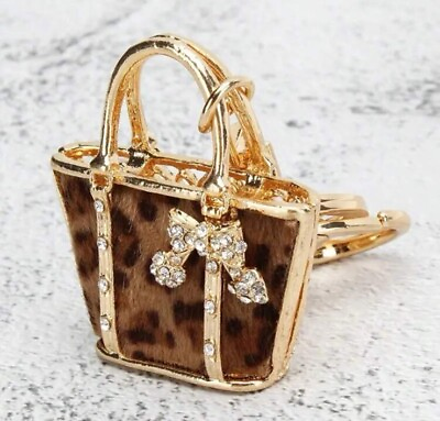 #ad #ad Leopard Handbag Purse Keyring Diamonte Charm Gold Keychain Bag Bling Gift Keys AU $17.95