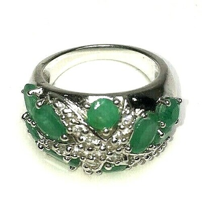 #ad Emerald Sterling Silver Ring Size 6 $55.99