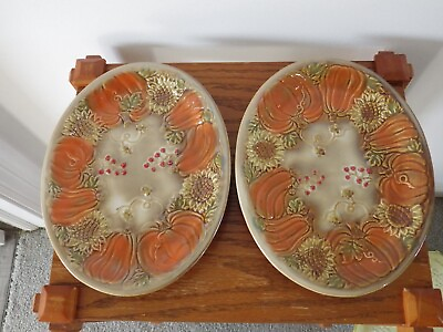#ad Thanksgiving Vintage Ceramic Platters Pumpkins Sunflowers 2 10quot;x 8quot; 3.0 LBS $30.00