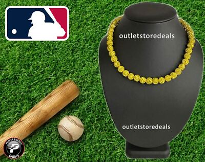 #ad Rhinestone Crystal Iced Bling Disco Ball Beaded Baseball Team Necklace Yellow $20.99