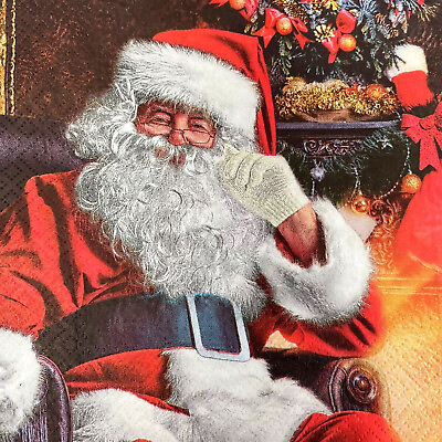 #ad Paper Luncheon Napkins Decoupage Two Individual Christmas Santa Craft Papercraft $1.89