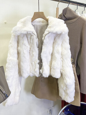 #ad New Rex Rabbit Fur Fashion Warm Fur Coat Short Jackets Zipper Up Women Outwear $94.25