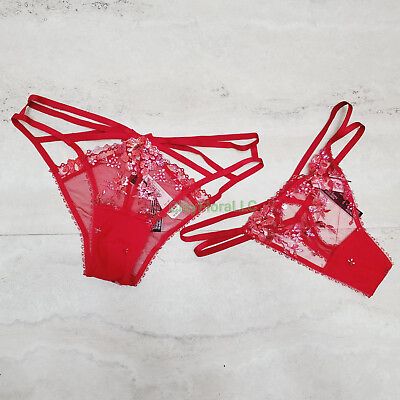 Victoria#x27;s Secret very sexy panty lace cheekini thong embroidery red foil floral $22.00