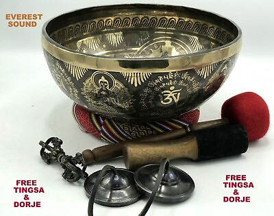 #ad 12quot; Tibetan Singing Bowl Sound Healing Bowl Tingsa Dorje Gift Singing Bowl Set $399.00
