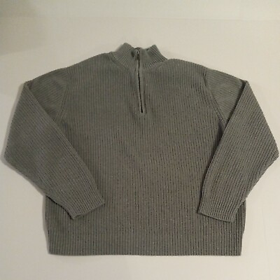 Calvin Klein CK Men#x27;s Grey Ribbed Quarter 1 4 Zip Sweater Pullover Size XXL $16.21