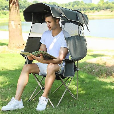 #ad Camping Brothers Camping Chair with Shade Canopy Outdoor Folding Patio Chair $74.95