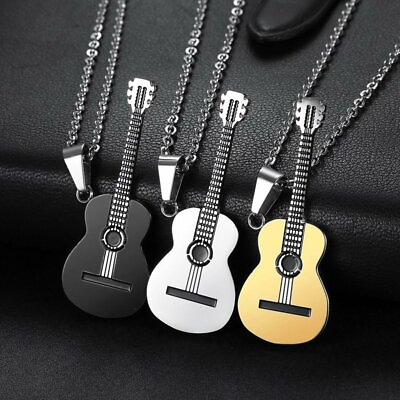 #ad No Fade Stainless Steel Guitar Pendant Necklace Choker Women Men Jewellery Gifts C $1.78