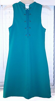 #ad Everly Vintage Teal Mock Neck Lace Up Boutique Tunic Shift Dress Size S $12.00