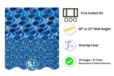 #ad SmartLine 25 Gauge Poseidon Swimming Pool Overlap Liners with Gasket Kit $224.99