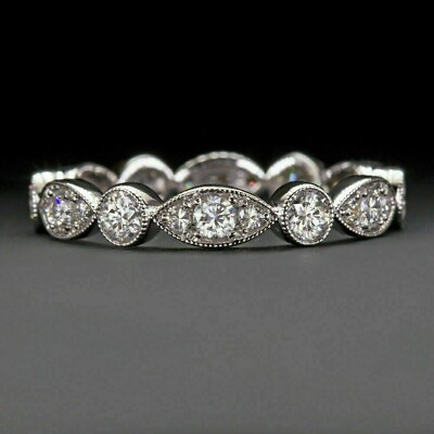 925 Sterling Silver 2.00Ct Round Simulated Diamond Engagement Eternity Gift Band $111.14
