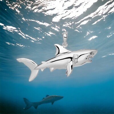 #ad 925 Sterling Silver Nautical Charm Pendant 3D Shark Pendant High Polish $146.43