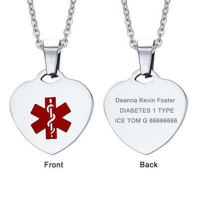 #ad Medical Alert ID Women Men Heart Tag Necklace Pendant Chain DIY Custom Engraving $4.99