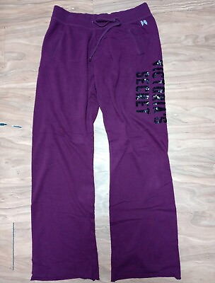 #ad PINK Victoria#x27;s Secret Sequin Bling Logo Burgundy Sweatpants Oversized Small $29.50