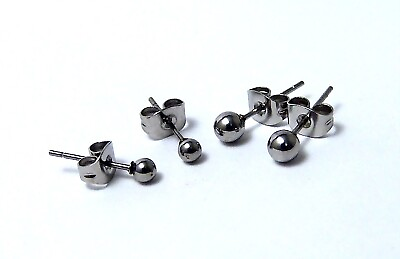 #ad Ball Stud Earrings 2 Pair Surgical Steel Hypoallergenic 3 mm and 4 mm $9.99