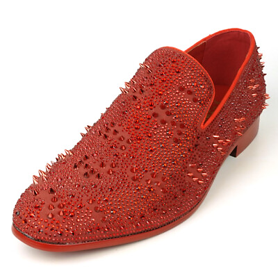 #ad FI 7516 Red Suede Rhinestones Spikes Slip on Loafer Fiesso by Aurelio Garcia $189.99