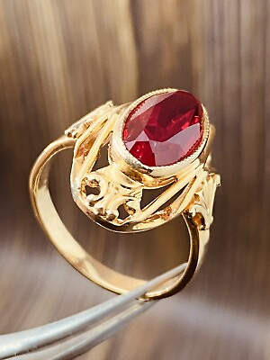 #ad Vintage Original Soviet Solid Rose Gold Ruby Ring 583 14K USSR Gold Ring#6124 $429.00