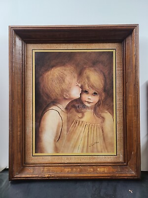 #ad HOMCO Vintage Framed quot;First Kissquot; Print By Margaret Keane Young Boy amp; Young Girl $100.00