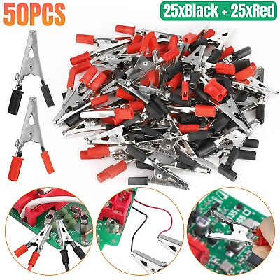 50Pcs Electrical Test Clamps Metal Alligator Clips Handle Bulk with Red amp; Black $9.98