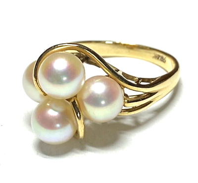 #ad Estate 14k Yellow Gold Cultured 4 Pearl Ring Sz 6.75 C207 $271.95