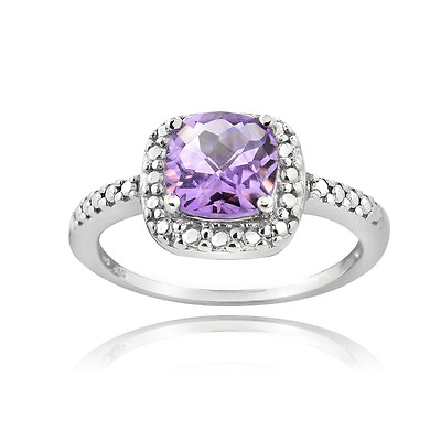 #ad 925 Silver 1.65ct Amethyst amp; Diamond Accent Square Ring $25.00