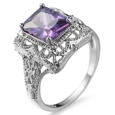 #ad Elegant 925 Sterling Silver Purple Amethyst Wedding Engagement Charm Ring Size 8 $19.74