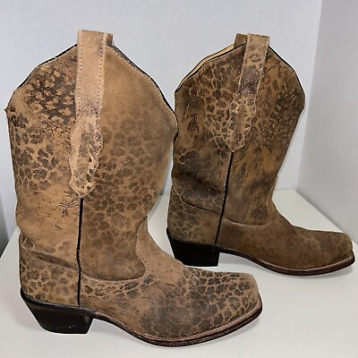 #ad Old West 18009 Women Leopard Print Brown Leather Cowboy Boots 7.5 $29.95