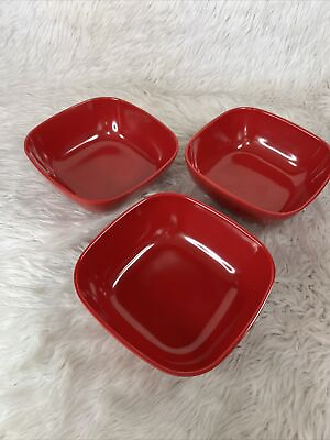 #ad 3 Vintage RE Square Bowl Red Melamine Shiny 6.25”x 2.5” $18.39