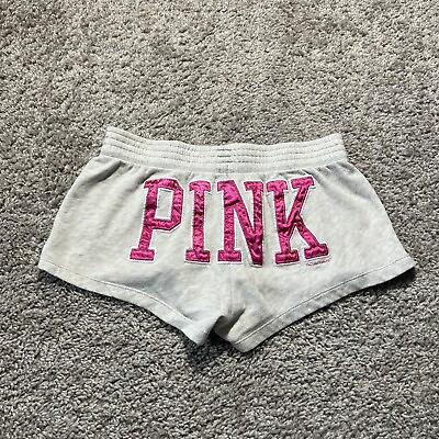 #ad Victoria Secret PINK 86 Logo Pink Distressed Booty Shorts Vintage Y2k Spellout $26.95
