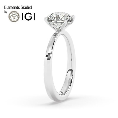 #ad Round Solitaire Hidden Halo 14K White Gold Engagement Ring2 ct Lab grown IGI $1537.10