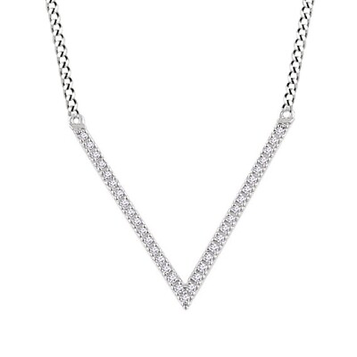 #ad #ad 10K White Gold 1 6 CTW Natural Diamond quot;Vquot; Initial Necklace For Womens $1463.95