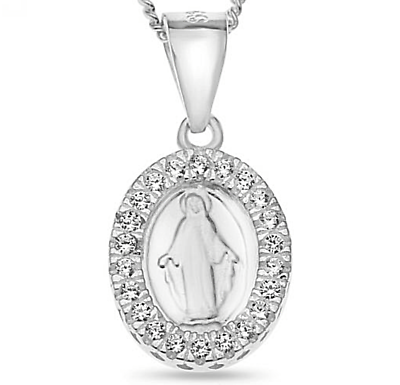 #ad Miraculous Medal Sterling Silver Virgin Mother Mary Pendent Necklace cz set $18.99