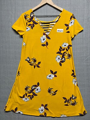 #ad Pink Rose Women#x27;s Dress Yellow Floral V Neck Short Sleeve Short Size M $14.99