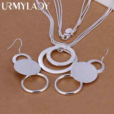 #ad URMYLADY 925 Silver Retro Double Pendant Necklace Earrings Fashion Jewelry Sets $9.36