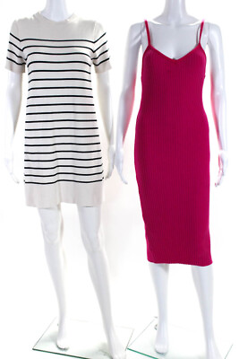 #ad Zara Womens Off White Striped Crew Neck Short Sleeve A Line Dress Size XS S lot2 $42.69