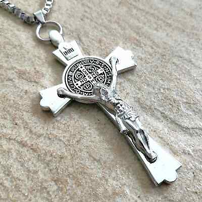 #ad 925 Sterling Silver 3D Catholic Crucifix Christian Jesus Christ Cross Necklace $19.74