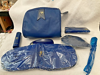 #ad Vintage Northwest Airlines First Class Navy Leather Pouch W Travel Items NEW $19.95