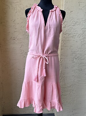 #ad Boston Proper Cotton V neck Tiered Sleeveless Short Gauze Dress Size M $33.00