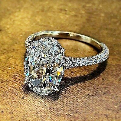 #ad 3.00CT Oval Simulated Diamond 925 Silver Fashion Women Wedding Engagement Ring $103.23