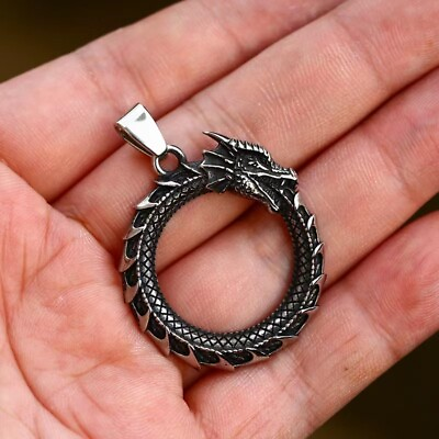 Men Punk Ouroboros Dragon Pendant Necklace Rock Biker Jewelry Stainless Steel $10.99